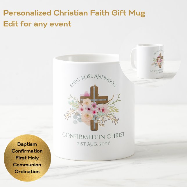 Mug Cadeau de CONFIRMATION Adulte - Croix Florale Pers (Créateur téléchargé)