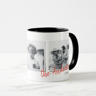 Mug Cadeau de famille multi photo de Noël minimal mode
