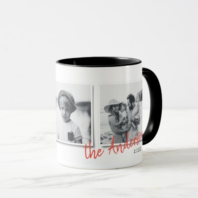 Mug Cadeau de famille multi photo de Noël minimal mode (Devant droit)