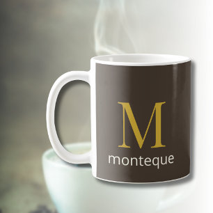 Mug Cadeau de Luxe Personnalisé Monogramme Taupe Or No