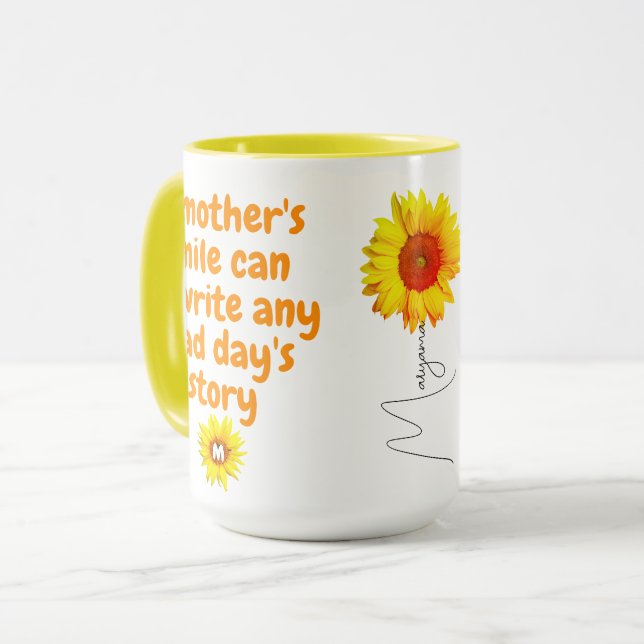 Mug Cadeau de maman moderne (Citation, monogramme et n (Devant gauche)