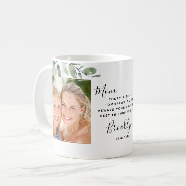 Mug Cadeau de mariage Eucalyptus Mère de la mariée (Devant gauche)
