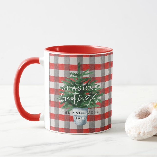 Mug cadeau de Noël arbre Joyeuses Fêtes (Avec donut)