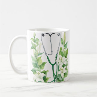 Mug Cadeau de stéthoscope botanique pour la vie d'infi