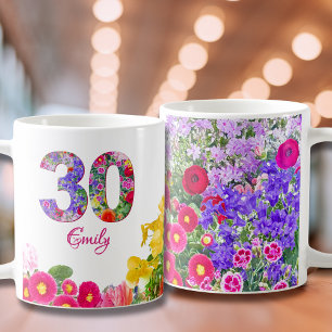 Mug Cadeau Fille 30 Ans Fleurs Florales Personnalisé