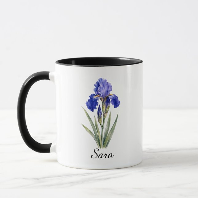 Mug cadeau Iris fleur de naissance de février (Gauche)
