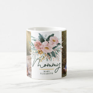 Mug Cadeau maman 2 photo rose girly aquarelle florale