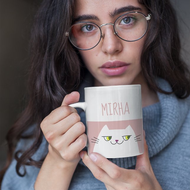 Mug Cadeau Minimal Rose Mignon Nom de Chat Kawaii (Créateur téléchargé)