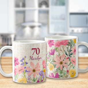 Mug Cadeau moderne pour ses 70 ans pour elle lin flora