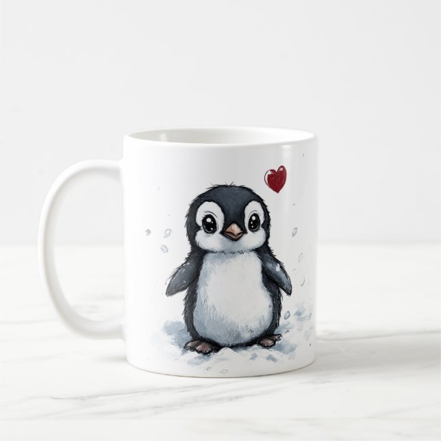 Mug Cadeau Motivationnel, Pingouin Fluffé, Amitié, (Gauche)