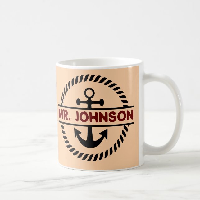Mug Cadeau personnalisé marine bleu d'ancrage captain (Droite)