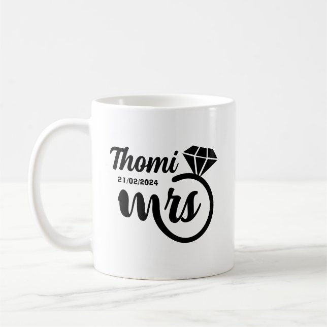 Mug cadeau personnalisé Mme écriture élégante (Gauche)