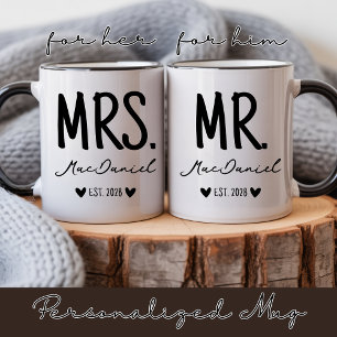 Mug Cadeau Personnalisé Moderne pour Nouveaux Mari