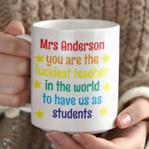 Mug Cadeau personnalisé Rainbow Luckiest enseignant