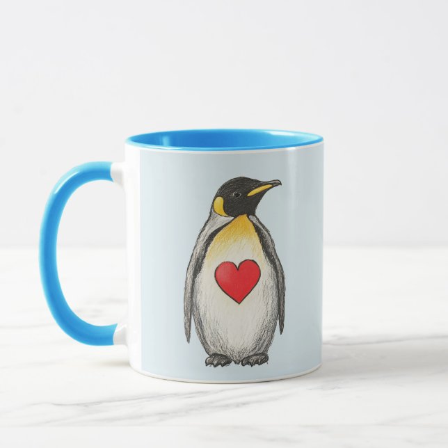 Mug Cadeau, Pingouin Roi Avec Coeur, Texte Propre, (Gauche)