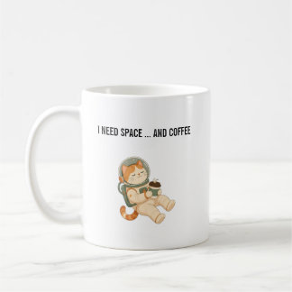 Mug Cadeau pour amateur de café, chat et astronaute mi