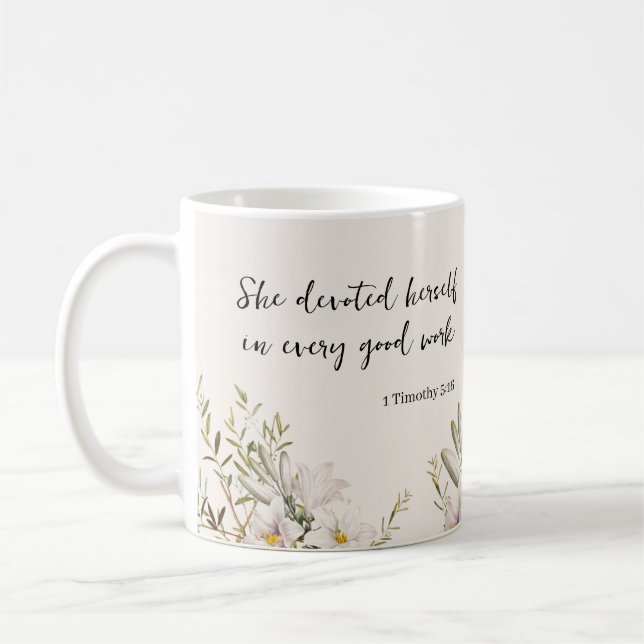 Mug Cadeau pour femme aînée JW Personnalisé 1 Timothy  (Gauche)