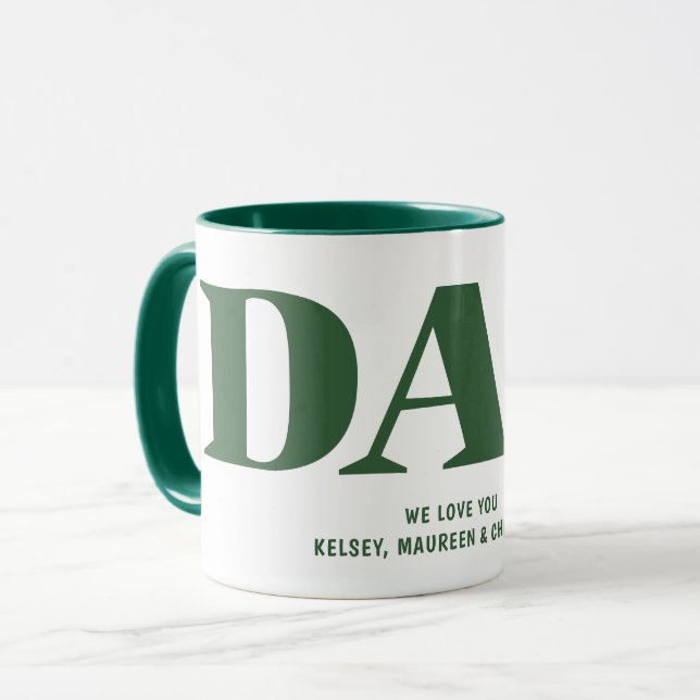 Mug Cadeau pour papa avec enfants Noms Café vert (Devant gauche)