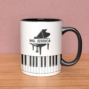 Mug Cadeau pour professeur de piano noir et blanc