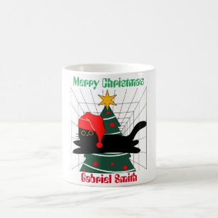 Mug cadeaux de Noël de chat, nom personnalisé
