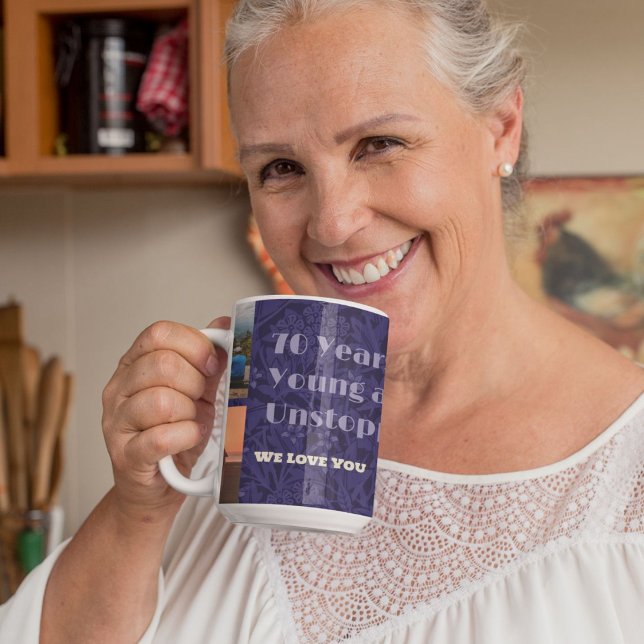 Mug Cadeaux photos personnalisés pour une femme de 70  (Custom Photo Collage Gifts for 70 Year Old Woman Mug)
