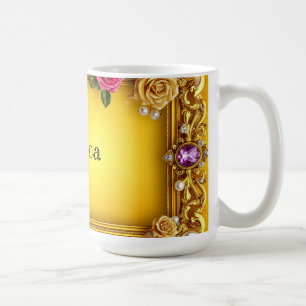 Mug Cadre doré avec roses élégantes et perles