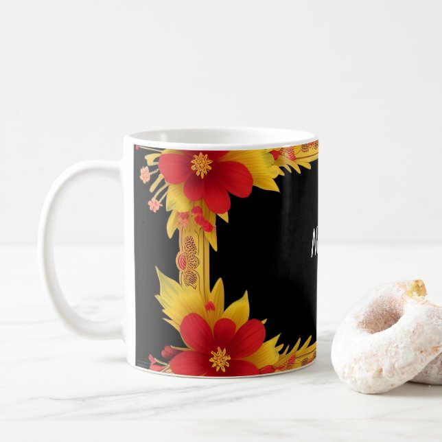 Mug Cadre floral élégant (Avec donut)