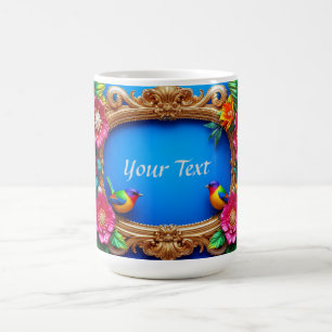 Mug Cadre floral lumineux avec oiseaux colorés