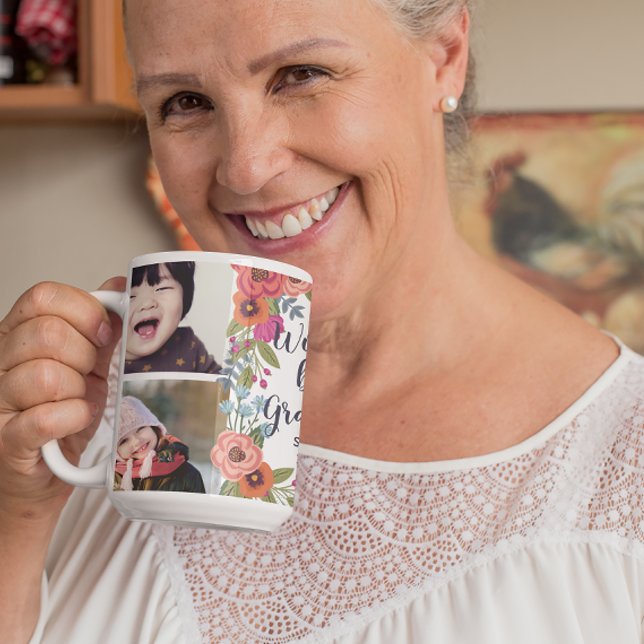 Mug Cadre floral - Meilleur Collage photo de grand-mèr (Créateur téléchargé)