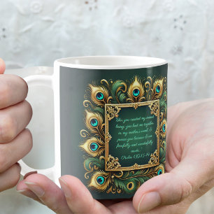 Mug Cadre Paon Vert Or Personnalisable 