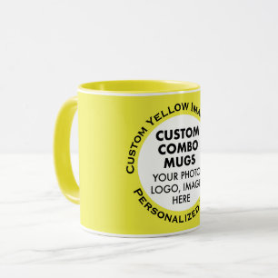 Mug Cadre photo rond + texte jaune combinaison personn