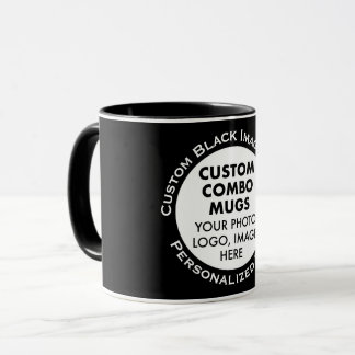 Mug Cadre photo rond + texte Noir Combo personnalisé
