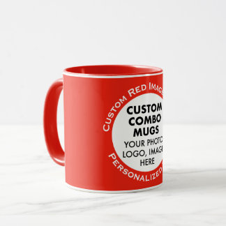 Mug Cadre photo rond + texte rouge combo personnalisé