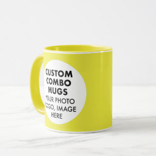 Mug Cadre Rond 2 x Logo Photo Jaune Combo Personnalisé