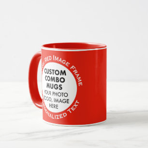 Mug Cadre Rond 2 x Photo + Texte Rouge Combo Personnal