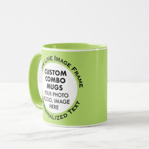 Mug Cadre Rond 2 x Texte Photo Vert Citron Combo Perso