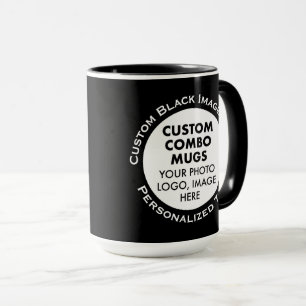 Mug Cadre Rond 2x Texte Photo Grand Combo Noir Personn