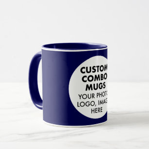 Mug Cadre Rond Photo Logo Bleu Marine Combo Personnali