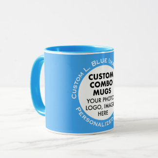 Mug Cadre Rond Photo + Texte Combo personnalisé Bleu C