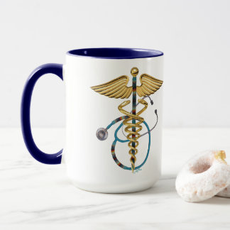 Mug Caduceus avec Stethoscope perlé Bleu et blanc