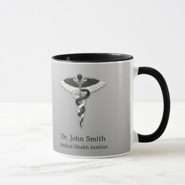 Mug Caduceus Classy Noble Médicale Élégant Noir Blanc (Droite)