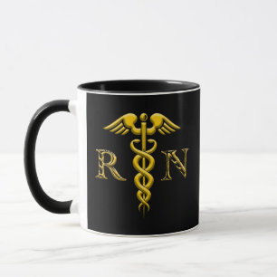 Mug Caduceus Infirmière inscrite Jaune sur Noir