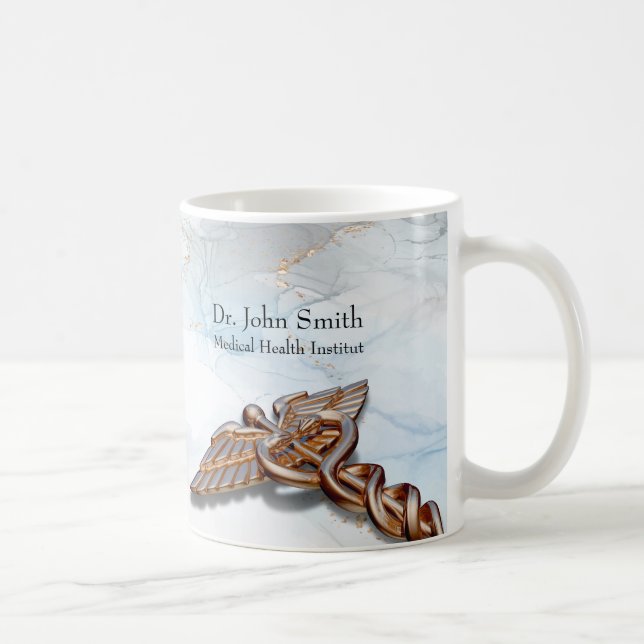 Mug Caduceus Médicale Cuivre Rose Gold Marbre de luxe (Droite)