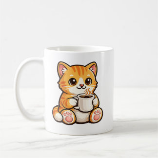 Mug Café Chat Mignon – Chat Orange Cosy Buvant du Café