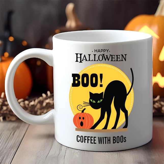 Mug Café Citrouille de chat noir avec Halloween Boos (Créateur téléchargé)