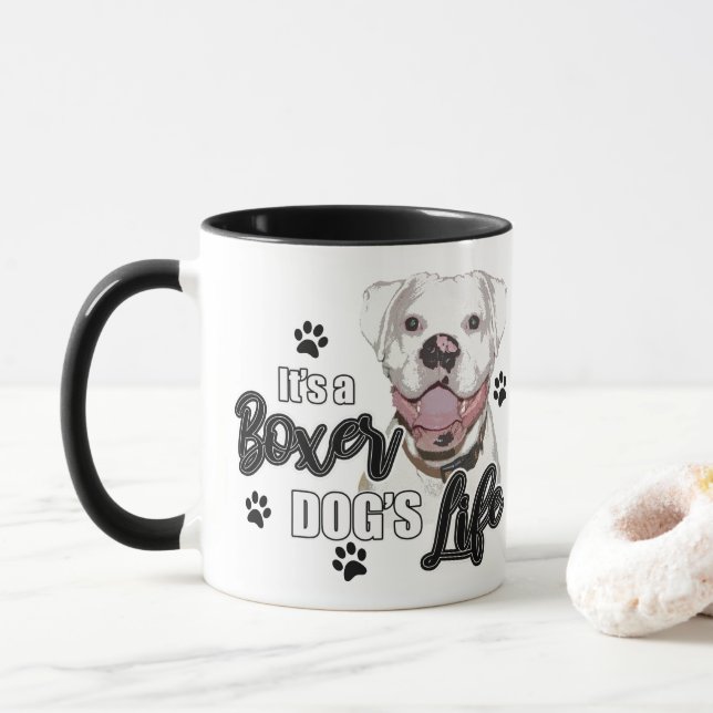 Mug Café de chien de boxe blanche (Avec donut)