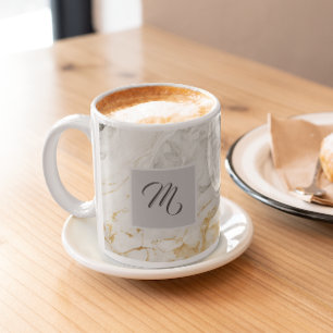 Mug Café De Nom Personnalisé Noir Et Marbre blanc