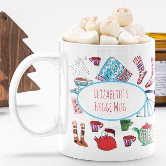 Mug Café d'hiver retro-tiré main Hygge personnalisé