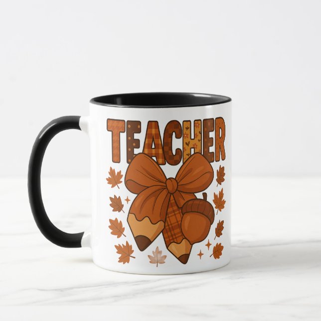 Mug café enseignant d'automne - Bow Plaid d'automn (Gauche)