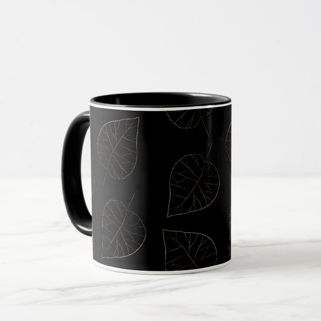 Mug Café Motif à feuilles noires et or (Devant gauche)